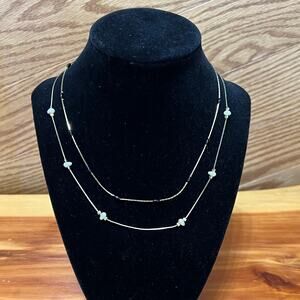 Vintage Set Layering Necklaces Chocker Dainty Chain Rice Beads White Black Korea